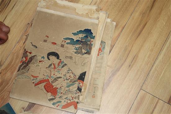 A group of eighteen Japanese woodblock prints, unframed, 36 x 24cm